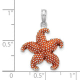 Sterling Silver Starfish Pendant with Orange Enamel, Textured Nautical Design for Women