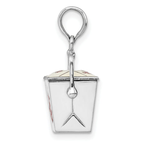 Sterling Silver Chinese Takeout Pendant with Red Enamel, Movable Pagoda Charm, Quirky Asian Theme