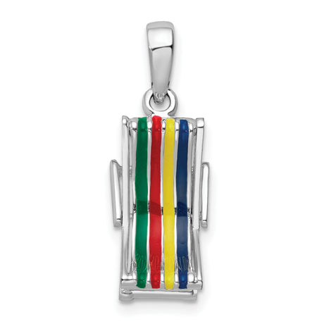 Sterling Silver Beach Chair Pendant with Striped Enamel, Nautical Coastal Charm