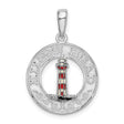 Sterling Silver Lighthouse Pendant with Red and White Enamel, Nautical Coastal Travel Jewelry