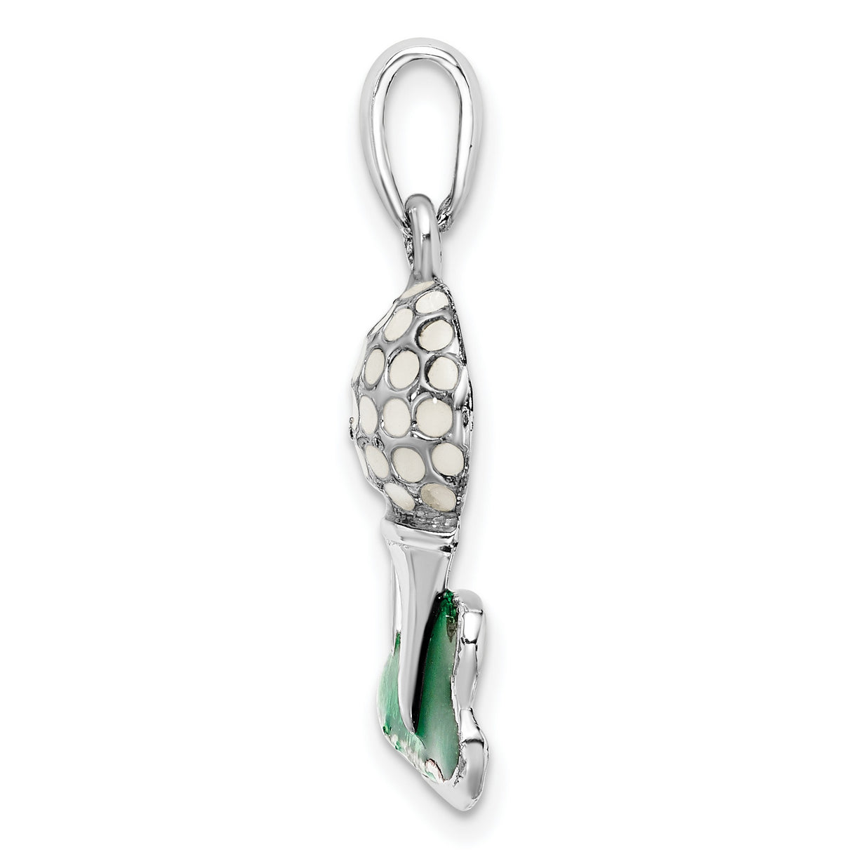 Sterling Silver Golf Pendant with Enameled Green Base and Red Flag Design