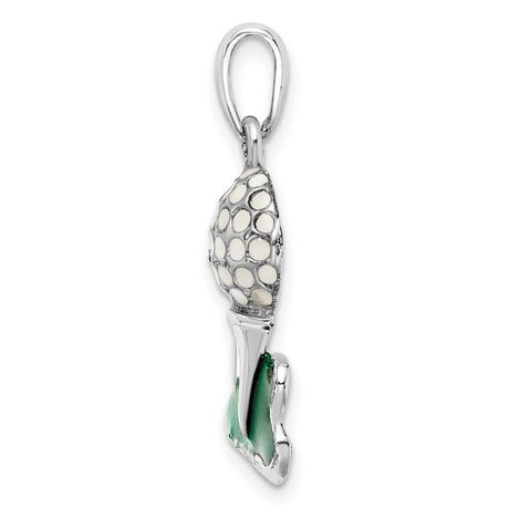 Sterling Silver Golf Pendant with Enameled Green Base and Red Flag Design