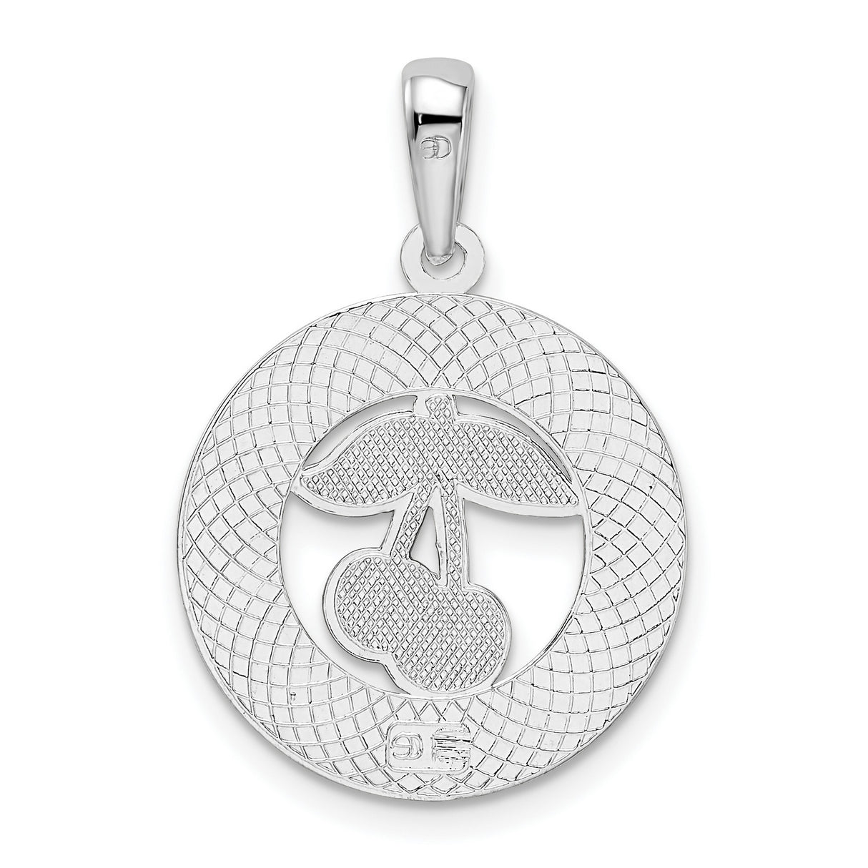 Sterling Silver Cherry Pendant with Red Enamel and Green Leaf, Traverse City Souvenir Charm