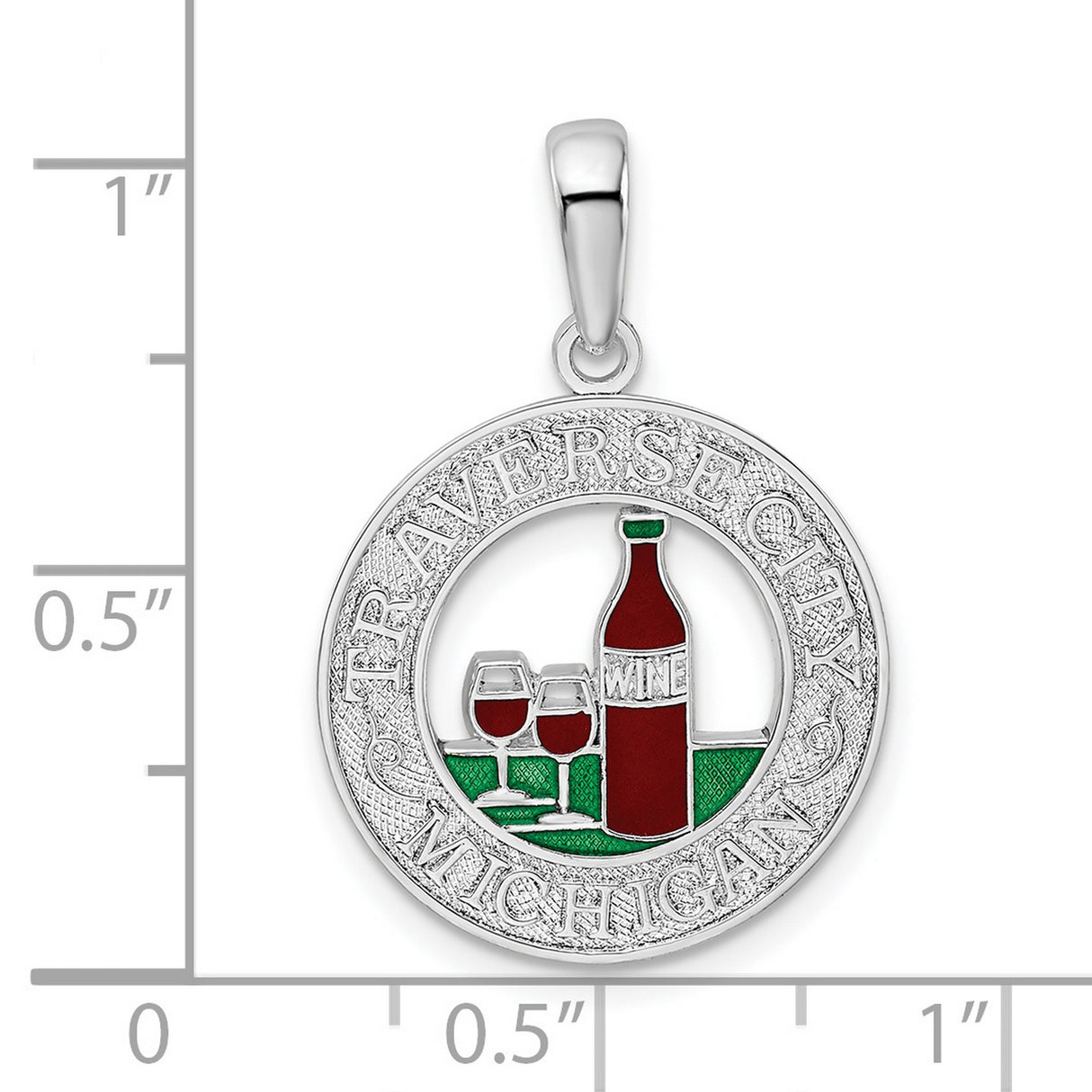Sterling Silver Wine Bottle Pendant with Glasses, Traverse City Michigan Charm