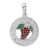 Sterling Silver Grape Cluster Pendant with Green Leaves, Traverse City Michigan Charm