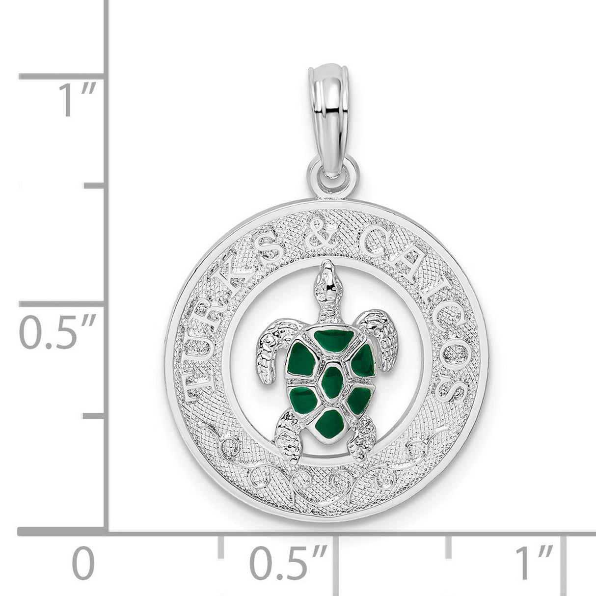 Sterling Silver Turtle Pendant with Green Enamel, Ocean Wave Charm, Nautical Jewelry
