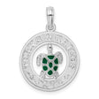 Sterling Silver Turtle Pendant with Green Enamel, Ocean Wave Charm, Nautical Jewelry