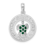 Sterling Silver Turtle Pendant with Green Enamel, Ocean Wave Charm, Nautical Jewelry