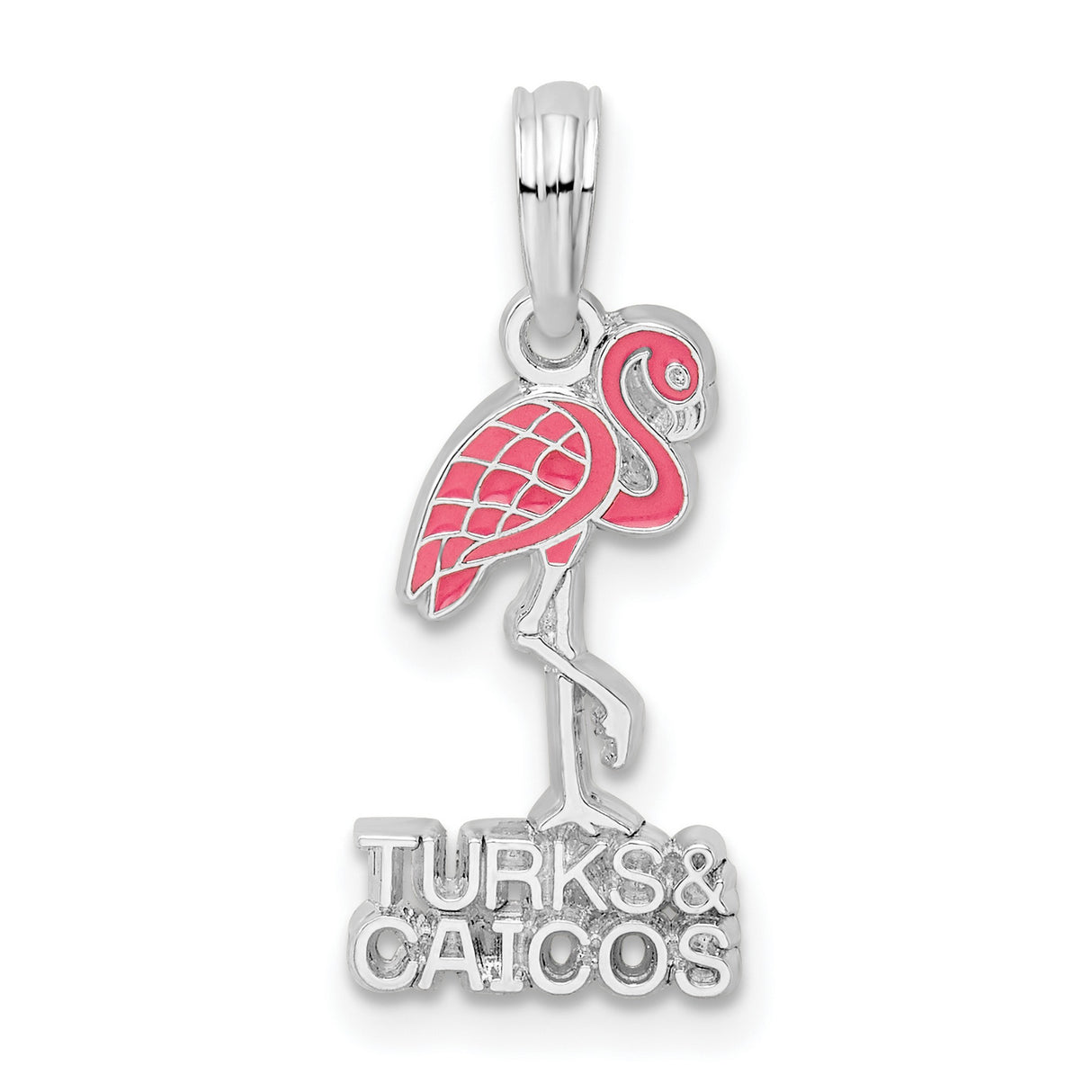 Sterling Silver Flamingo Pendant with Pink Enamel, Tropical Beach Vacation Jewelry
