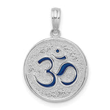 Sterling Silver Om Pendant with Textured Circle and Blue Enamel Detail