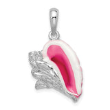 Sterling Silver Conch Shell Pendant with Pink Enamel, Nautical Beach Life Design for Women