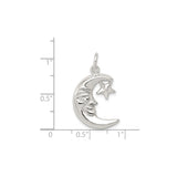 Sterling Silver Pendant with Crescent Moon Face and Star, Celestial Lunar Design