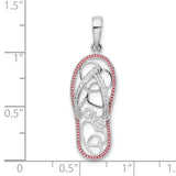 Sterling Silver Flip Flop Pendant with Red Enamel and Heart Design, Beach Charm for Women