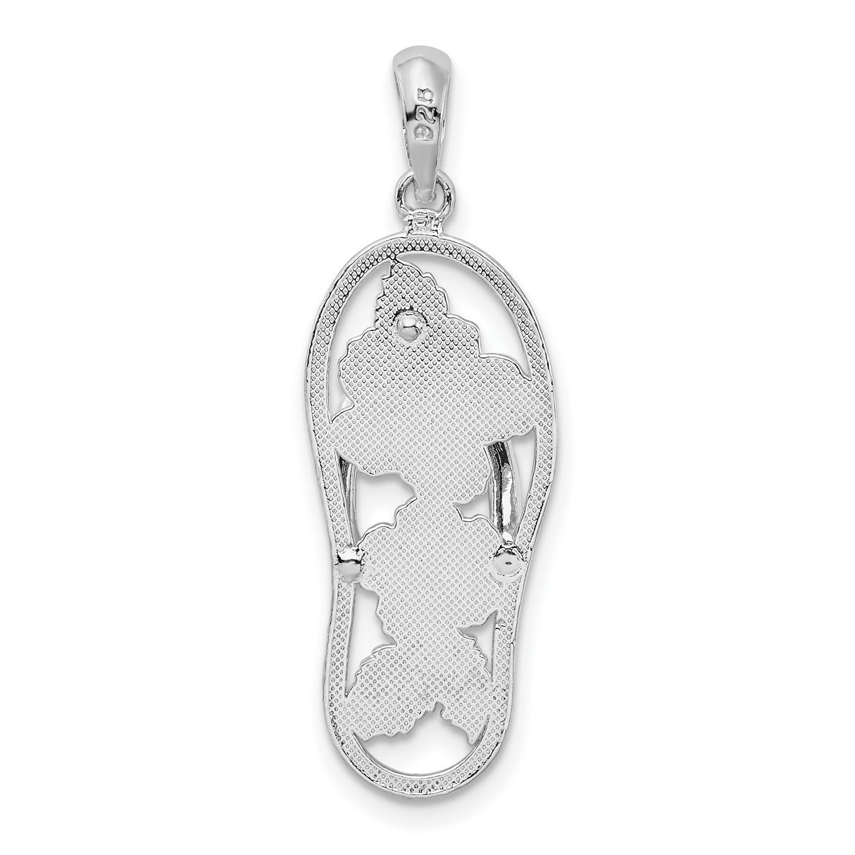 Sterling Silver Flip-Flop Pendant with Red Hibiscus Flowers and Green Leaves, Tropical Charm