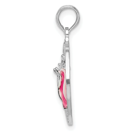 Sterling Silver Conch Shell Pendant with Pink Enamel, Tropical Island Scroll Design