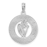 Sterling Silver Conch Shell Pendant with Pink Enamel, Tropical Island Scroll Design