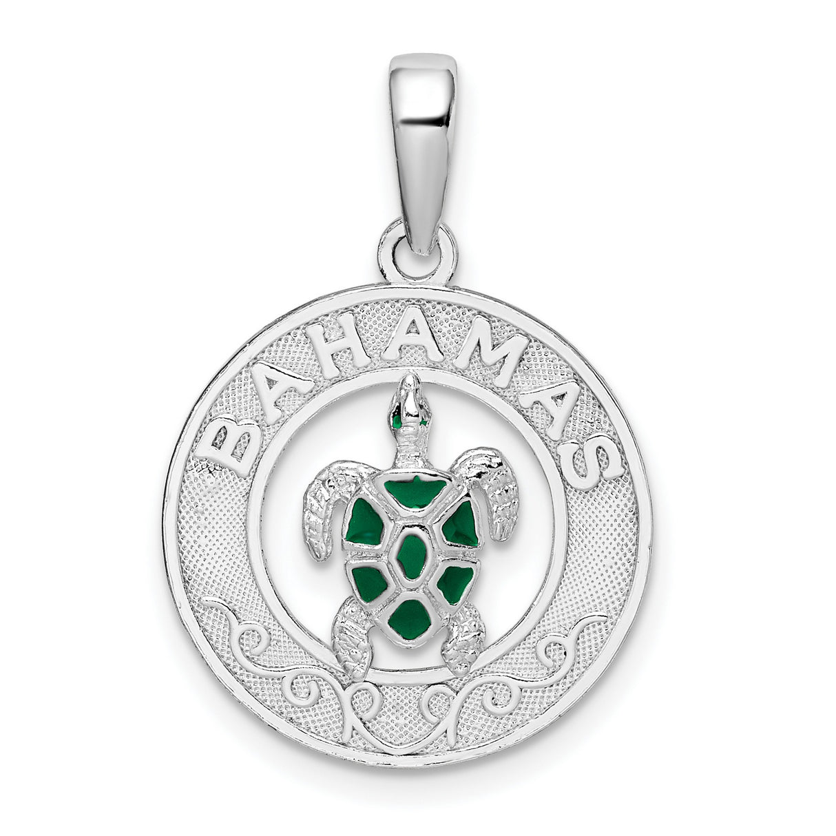 Sterling Silver Turtle Pendant with Green Enamel Accents, Tropical Ocean Theme
