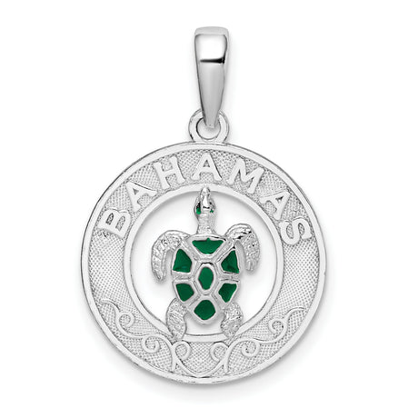 Sterling Silver Turtle Pendant with Green Enamel Accents, Tropical Ocean Theme