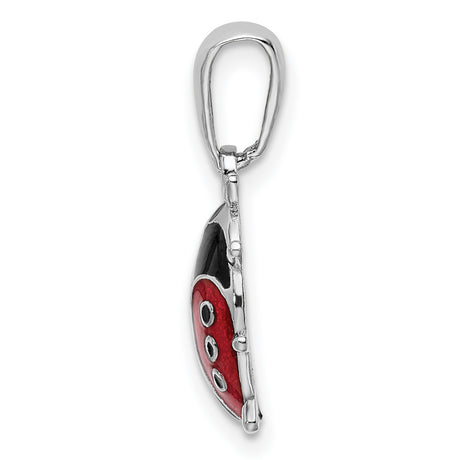 Sterling Silver Ladybug Pendant with Red and Black Enamel Accents, Whimsical Insect Charm