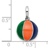 Sterling Silver Beach Ball Charm Pendant with Colorful Striped Enamel, Nautical Summer Theme