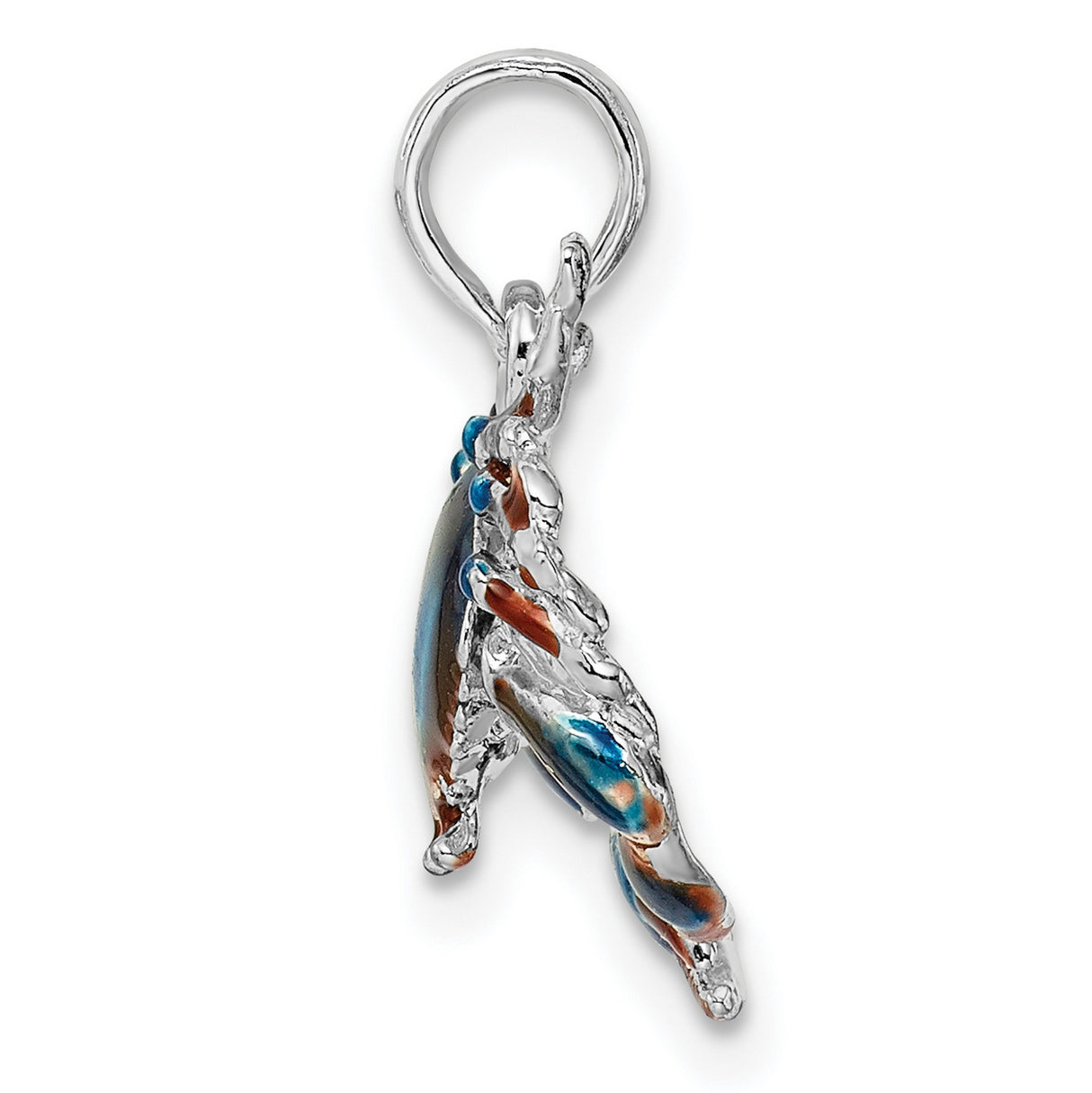 Sterling Silver Crab Pendant with Blue and Red Enamel, Nautical Sea Life Charm