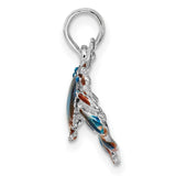Sterling Silver Crab Pendant with Blue and Red Enamel, Nautical Sea Life Charm