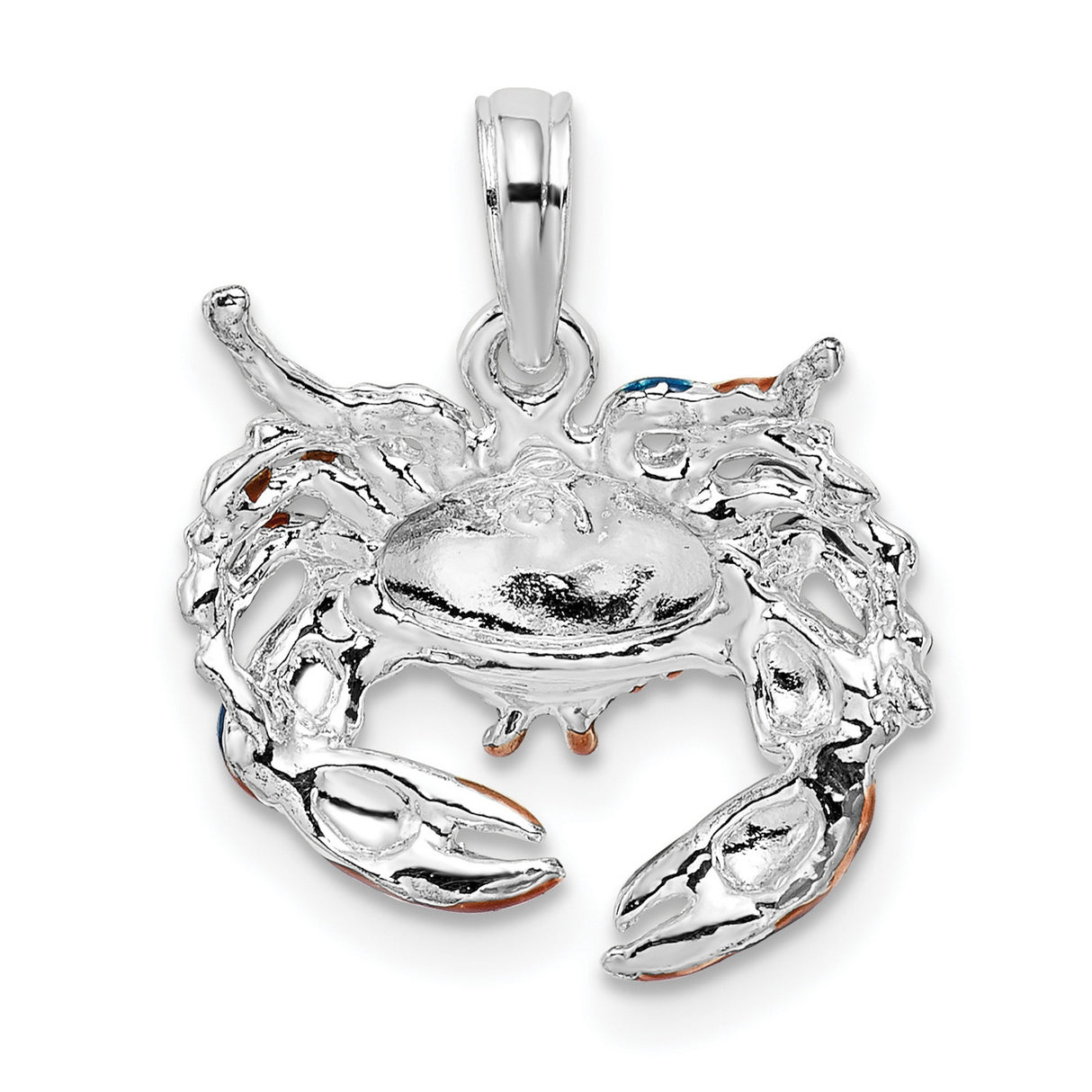 Sterling Silver Crab Pendant with Blue and Red Enamel, Nautical Sea Life Charm