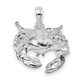 Sterling Silver Crab Pendant with Blue and Red Enamel, Nautical Sea Life Charm