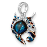Sterling Silver Crab Pendant with Blue and Red Enamel, Nautical Sea Life Charm