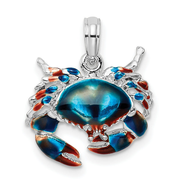 Sterling Silver Crab Pendant with Blue and Red Enamel, Nautical Sea Life Charm