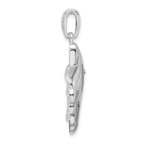 Sterling Silver Dolphin Pendant with Blue Seashell Background and Wave Design