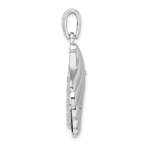 Sterling Silver Seashell Pendant with Blue Enamel, Starfish and Coral Design