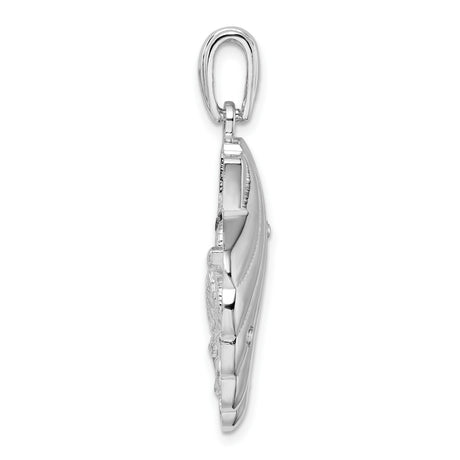 Sterling Silver Sea Turtle Pendant with Blue Enamel Scallop Shell Design