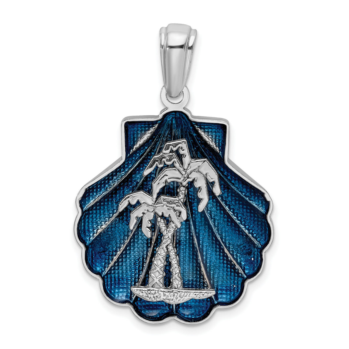 Sterling Silver Nautical Pendant with Palm Trees, Anchor and Blue Scallop Shell
