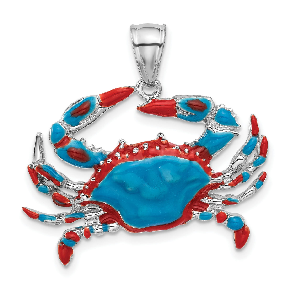 Sterling Silver Crab Pendant with Blue and Red Enamel, Nautical Zodiac Design