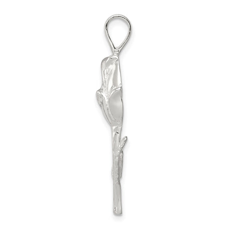 Sterling Silver Rose Pendant with Blooming Rose and Leaf Design for Women