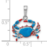 Sterling Silver Crab Pendant with Blue and Red Enamel, Zodiac Cancer Sign Charm
