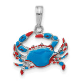 Sterling Silver Crab Pendant with Blue and Red Enamel, Zodiac Cancer Sign Charm