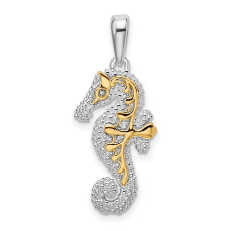 Sterling Silver Seahorse Pendant, Two Tone Textured Marine Design, Nautical Charm for Women