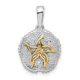 Sterling Silver Pendant, Two-Tone Sand Dollar with Starfish Design, Nautical Beach Style for Women