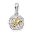 Sterling Silver Sand Dollar Pendant with 14k Gold Starfish, Nautical Beach Theme Jewelry