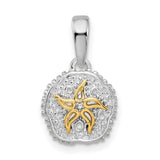 Sterling Silver Sand Dollar Pendant with 14k Gold Starfish, Nautical Beach Theme Jewelry
