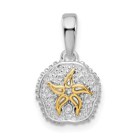 Sterling Silver Sand Dollar Pendant with 14k Gold Starfish, Nautical Beach Theme Jewelry