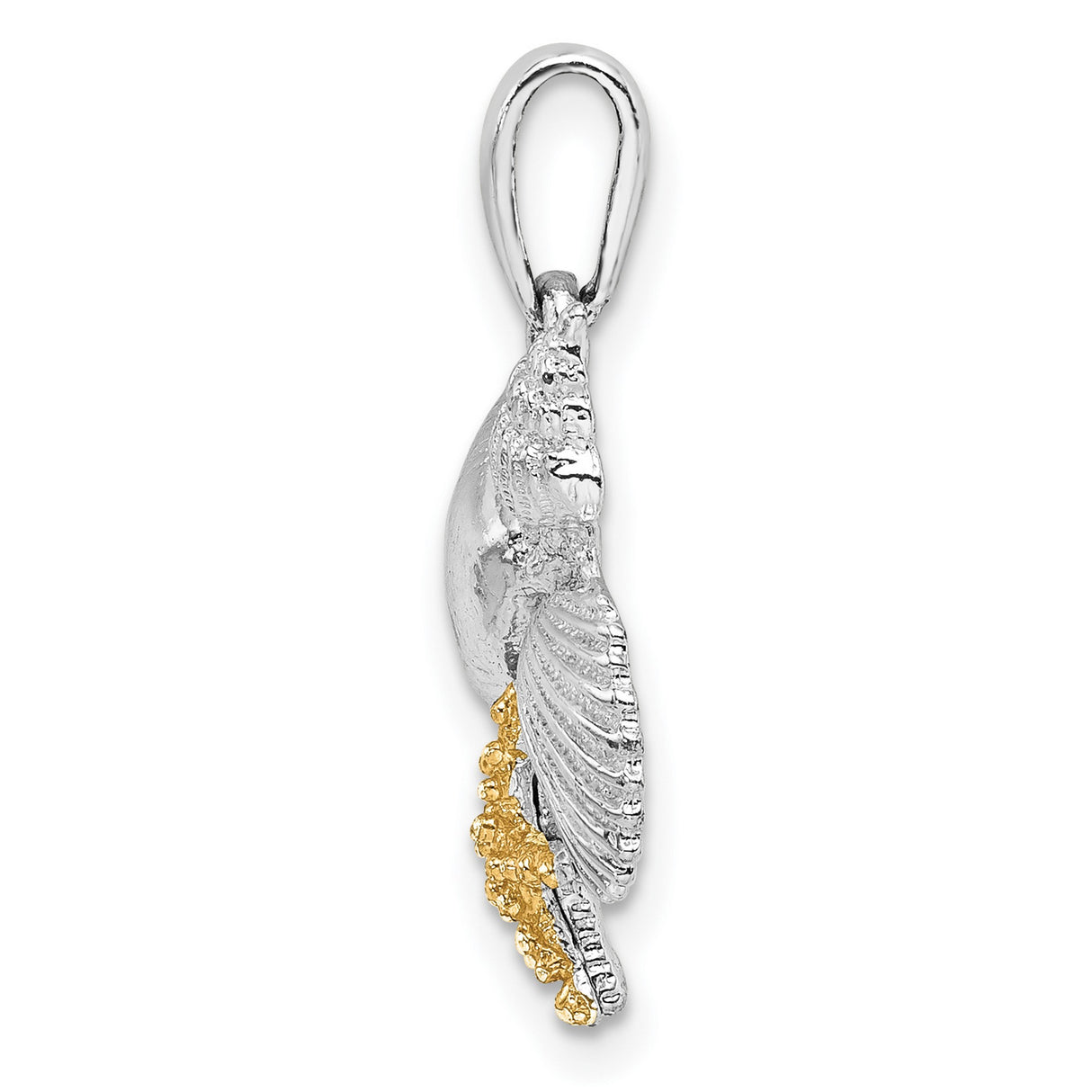 Sterling Silver Pendant with Two-Tone Seashell and Starfish Ocean Theme Design