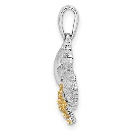 Sterling Silver Pendant with Two-Tone Seashell and Starfish Ocean Theme Design
