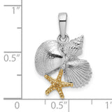 Sterling Silver Pendant with Two-Tone Seashell and Starfish Ocean Theme Design