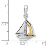 Sterling Silver Sailboat Pendant with 14k Gold Sail Accent, Nautical Charm