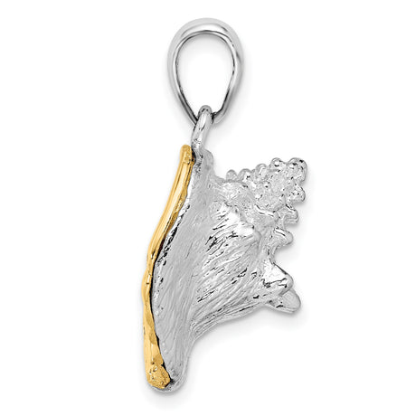 Sterling Silver Pendant, Two-Tone Conch Shell Charm, Nautical Beach Theme for Women