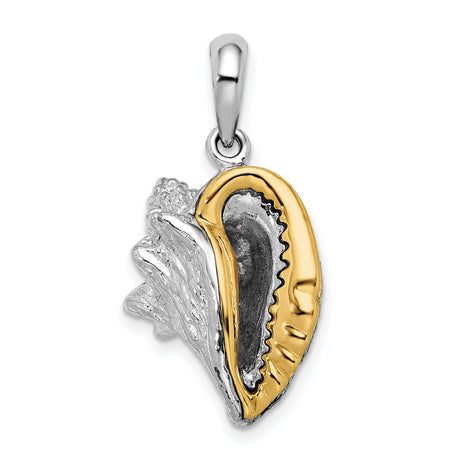Sterling Silver Pendant, Two-Tone Conch Shell Charm, Nautical Beach Theme for Women