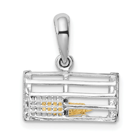 Polished Moveable 3-D Trap with Lobster Charm Pendant in Real 925 Sterling Silver